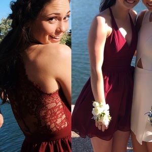Small Burgundy Lace Back Prom or Homecoming Dress